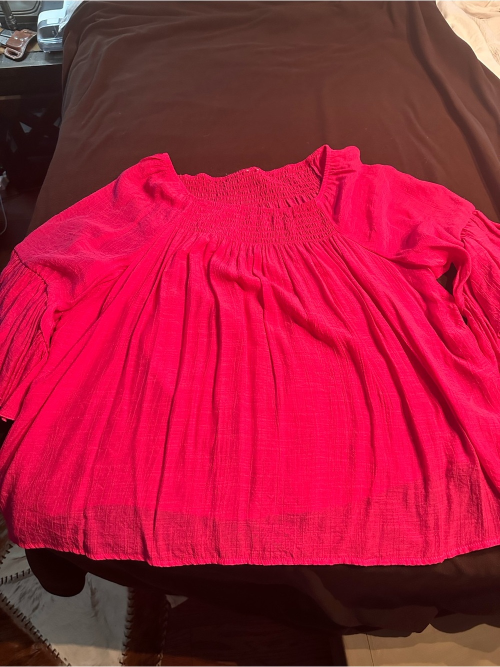 Westbound Fuchsia Smocked Yoke Peasant Blouse crinkle material